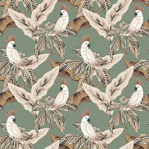 Bobbi Beck eco-friendly green cockatoo wallpaper