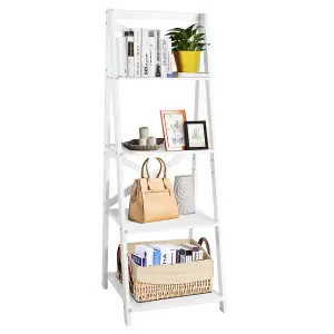 Costway 4 Tier Ladder Shelf Storage Shelving Unit Wooden Bookcase Shelves Space Saving Storage Rack