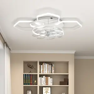 Flower Shape Ceiling Fan with LED Light 5 Blades Modern Dimmable Ceiling Light Fan with Remote Control