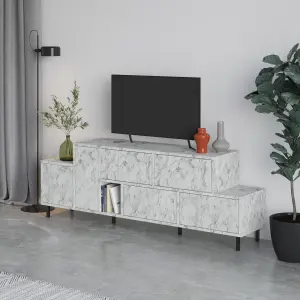 Decortie Hermes Modern TV Unit Multimedia Centre Large Storage 52" TVs Cabinet White Marble Effect 171.2cm