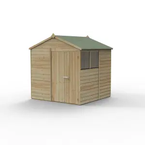 Forest Garden Beckwood Shiplap 7x7 ft Apex Natural timber Wooden Pressure treated 2 door Shed with floor & 2 windows (Base included) - Assembly service included