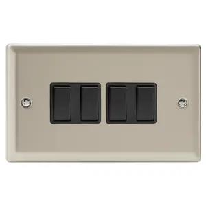 Varilight 4-Gang 10A 1- or 2-Way Rocker Switch (Twin Plate) Satin