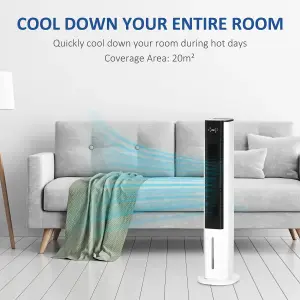 HOMCOM Quiet Air Cooler, Humidifier Evaporative Ice Cooling Fan Bedroom, White