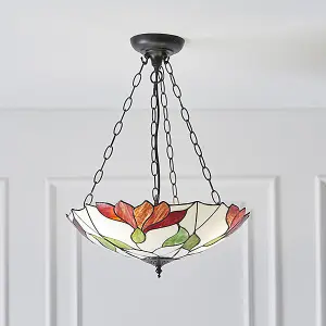 Luminosa Botanica 3 Light Inverted Ceiling Pendant Dark Bronze, Tiffany glass, E27