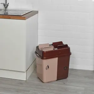 URBNLIVING 40L Duo Kitchen Bin Waste Garbage Can 2 Compartments With Bas Connectors (Brown/Beige)