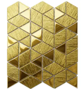 Glass mosaic on mesh for bathroom or kitchen 263mm x 303mm - Scratched gold mirror