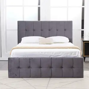 Ottoman Storage Bed grey 4ft small double velvet cushioned bedroom