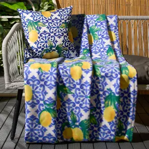 OHS Lemon Water Resistant Filled Cushion Covers, Blue - 45 x 45cm - 4 Pack