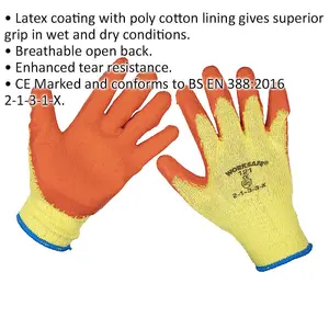 6 PAIRS Super Grip Knitted Gloves - Latex Palm - Extra Large - Tear Resistant