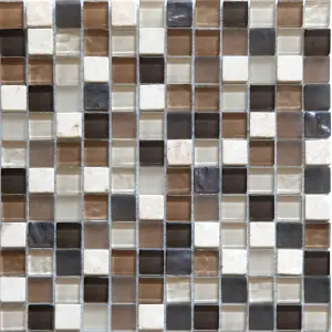 Triesto Beige & brown Gloss Stone effect Glass & natural stone Mosaic tile, (L)300mm (W)300mm