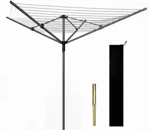 4 Arm 50M Aluminium Rotary Airer With Ground Spike & Cover