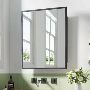 71cm H Black Wall-Mount Rectangular Bathroom Storage Mirror Cabinet