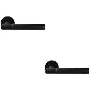 2 PACK - Luxury Knurled Door Handle Set - Matt Black Angled Lever on Round Rose