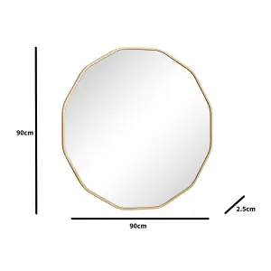 Melody Maison Large Round Gold Scalloped Wall Mirror 90cm x 90cm