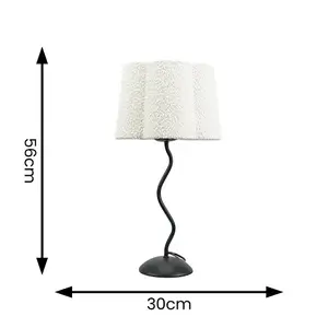 ValueLights Wiggle Black Metal Single Stem Table Lamp with Cream Boucle Scallop Shade & Bulb