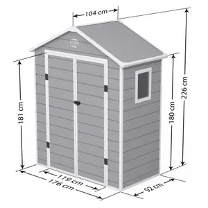 BillyOh Kingston Apex Plastic Shed Light Grey With Floor - 6 x 3