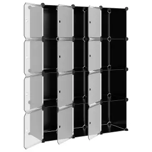 Storage Cube Organiser with 12 Cubes and Doors Black PP