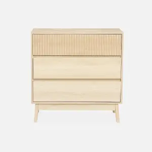 sweeek. 3-drawer chest with grooved wooden detail Linear Light wood colour 80x40x80 cm