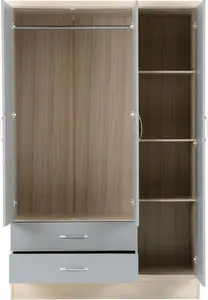 Nevada Grey Gloss 3 Door 2 Drawer Mirrored Wardrobe