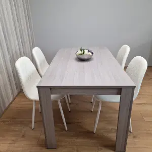 Grey Dining Table Set With 4 White Stitched Chairs Kitchen Dining Table for 4 Dining Room Dining Set