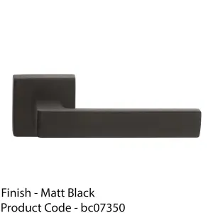 Contemporary Flat Door Handle Set - Matt Black Sleek Lever On Square Rose