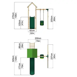 Rebo Adventure Wooden Climbing Frame, Swing Set and Slide - Rosa Green