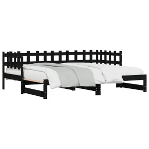 Berkfield Pull-out Day Bed Black 2x(90x200) cm Solid Wood Pine