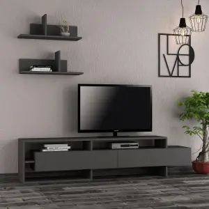 Decortie Gara Modern TV Unit Anthracite Grey with Storage Wall Shelf 180cm