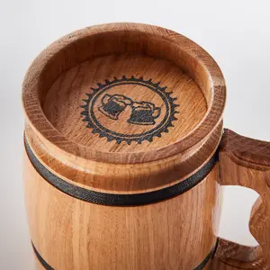 Handmade Large Oak Wooden Tankard Mug - Amazing Craftsmanship and Quality Materials - Metal Lining, Heavy Duty, & Long-Lasting Mug