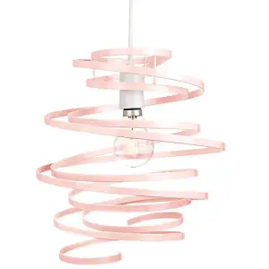 Contemporary Pink Gloss Metal Double Ribbon Spiral Swirl Ceiling Light Pendant