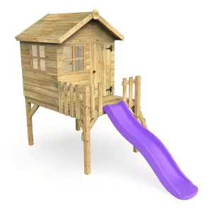 Rebo Orchard 4FT x 4FT Wooden Playhouse On 900mm Deck and 6FT Slide (Swan Purple)