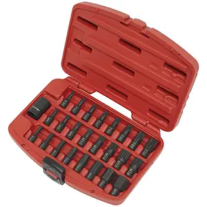 25 Piece Impact Socket Bit Set - 1/2" Square Drive - TRX-Star / Hex / Spline Bit