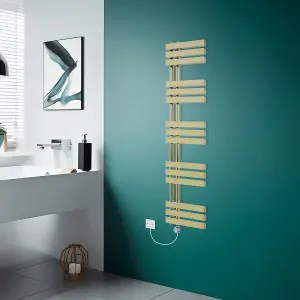 Rinse Bathrooms Designer Electric Thermostatic Heated Towel Rail D Shape Bathroom Radiator Warmer 1600x450mm Brushed Brass