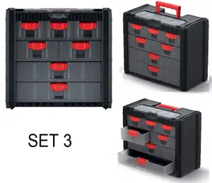 Parts Storage Organiser with Drawers Compartment Cabinet Screws Carry Tool Box Set 3