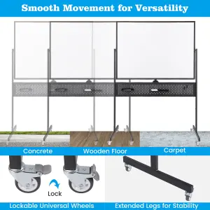 COSTWAY Mobile Whiteboard 120 x 90 CM Double-Sided Dry Erase Board with Stand