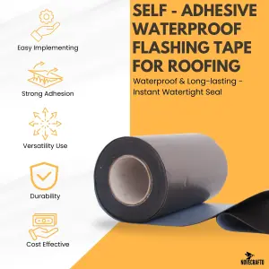 Strong Self Adhesive Flashing Tape for Roofing 225mm Width,10M Lead Flashing Roll for Bitumen Roof, Chimney, and Gutter Repairs