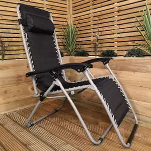 Multi Position Textoline Garden Zero Gravity Relaxer Chair Lounger    Black Silver Frame