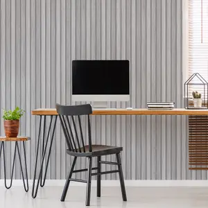 Fresco Wooden Slats Grey Wallpaper