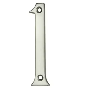 Satin Chrome Door Number 1 - 75mm Height 4mm Depth House Numeral Plaque