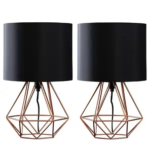 Butera 40Cm Table Lamp Set (Set of 2) Copper Base/Black Shade / Yes