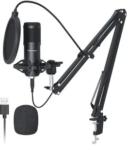 SUDOTACK USB Streaming Podcast PC Microphone, Professional 192KHZ/24Bit Studio Cardioid Condenser Mic Kit With Sound Card Boom Arm Shock Mount Pop