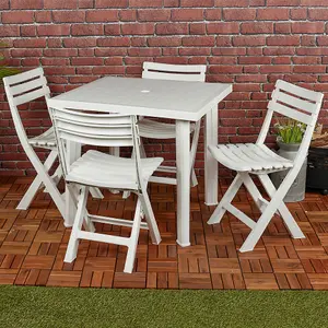 URBNGARDEN 79cm Height 5 Pcs White Plastic Garden Dining Table with Chairs Set Patio Deck Outdoor Furniture