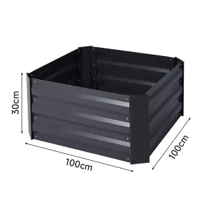 100cm W x 100cm D Galvanized Square Outdoor Raised Garden Bed Planter Box in Black