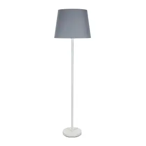 ValueLights Charles White Single Stem Floor Lamp with Grey Tapered Shade and LED Bulb