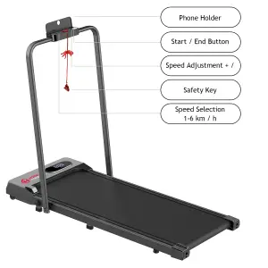 2 in 1 Folding Treadmill 1-6KM/H for Home Office-Black