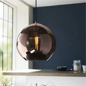 Hanging Ceiling Pendant Light - Copper Mirrored Glass & Matt Black Paint - 10W LED E27