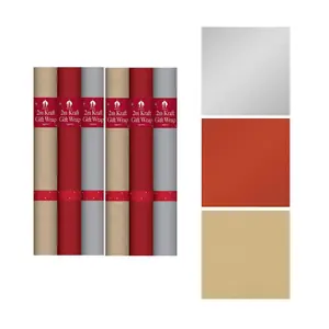 2x 3 Rolls Coloured Kraft Wrapping Paper Christmas Gift Wrap Silver Red Kraft 2m