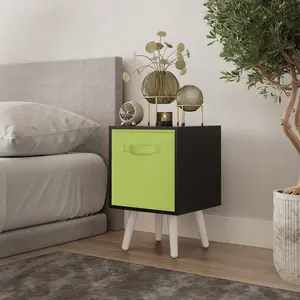 URBNLIVING 50cm Height Green Drawer Cube Black Shelving Unit with Scandinavian White Legs