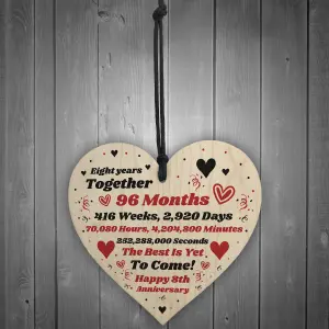 8th Anniversary Gift Husband Wife Wedding One Year Mr Mrs Gift Wood Heart