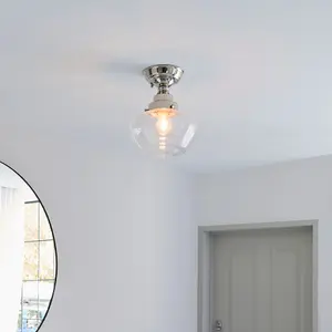 Luminosa Finale Semi Flush Ceiling Light Bright Nickel Plate & Clear Glass